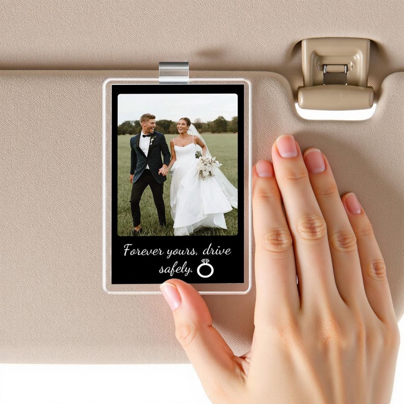 Personalized Gift for Him Anniversary, Romantic Drive Safe Gift, Custom Photo Car Visor Clip, Unique Couples Keepsake, Car Photo Print Gift