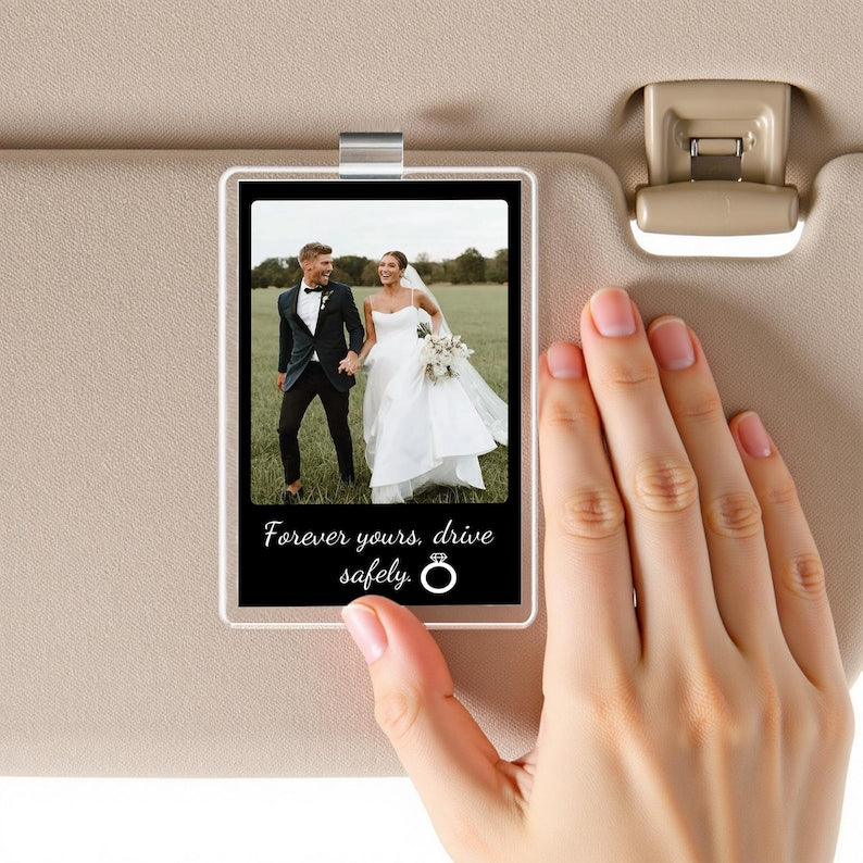 Personalized Gift for Him Anniversary, Romantic Drive Safe Gift, Custom Photo Car Visor Clip, Unique Couples Keepsake, Car Photo Print Gift