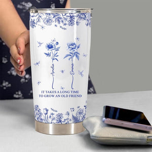 Custom Birth Month Flower with Name Cup, It Takes A Long Time To Grow An Old Friend, Toile De Jouy Cup, Best Friend Mug, Besties Mug Tumbler