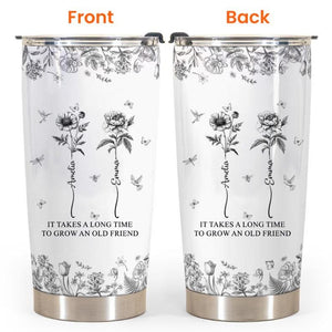 Custom Birth Month Flower with Name Cup, It Takes A Long Time To Grow An Old Friend, Toile De Jouy Cup, Best Friend Mug, Besties Mug Tumbler