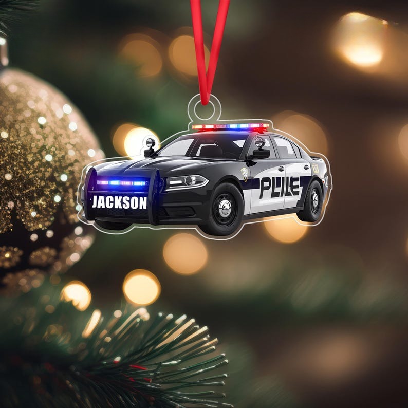 Custom Name Police Car 2d Flat Ornaments, Policeman Gifts, Police Car Ornaments, Gift For Police Flat 2d Ornament,Police Car Christmas Gifts