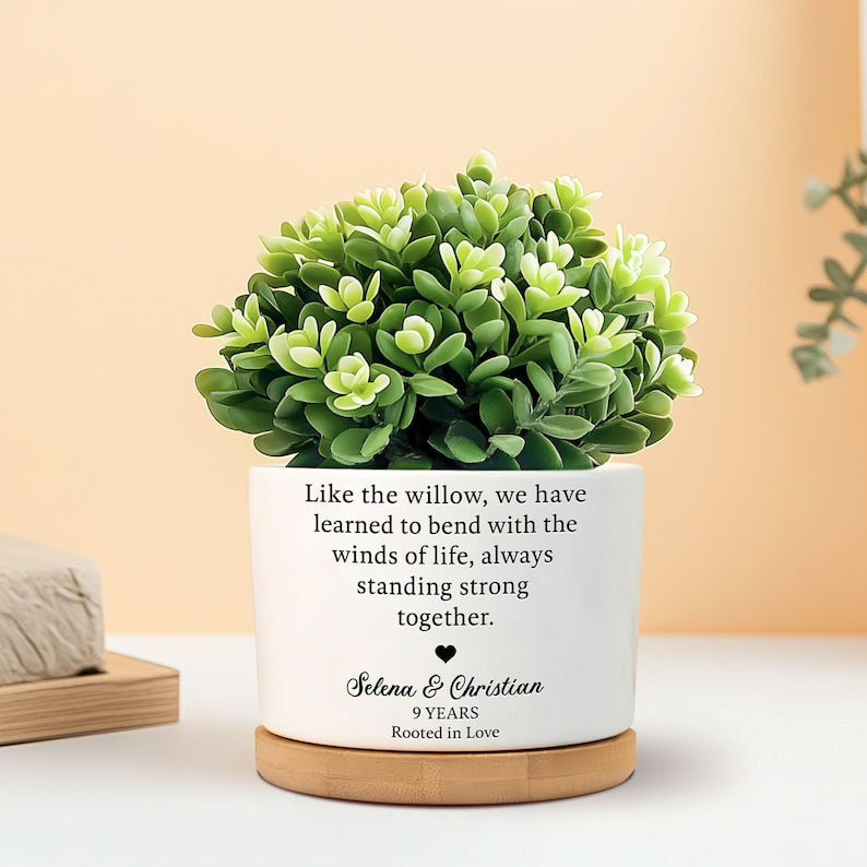 9th Anniversary Willow Tree Gifts, Personalized 9 Year Anniversary Gift, 9 Year Anniversary Plant Pot, Couples Gift, Willow Tree Anniversary