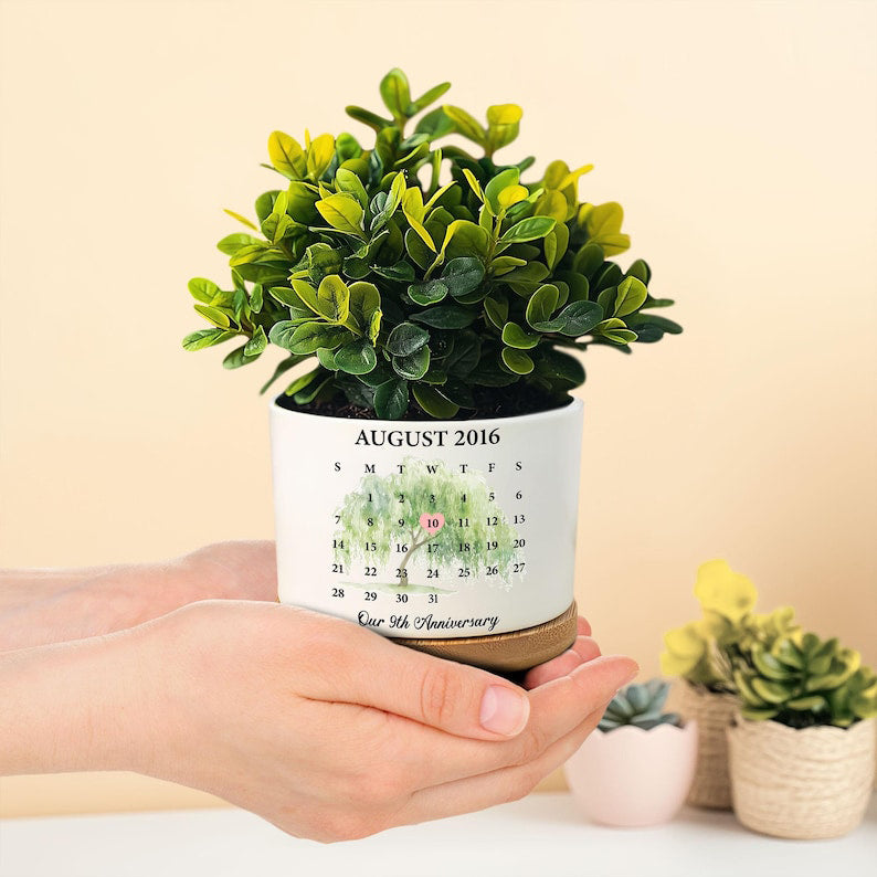 9th Anniversary Willow Tree Gifts, Personalized 9 Year Anniversary Gift, 9 Year Anniversary Plant Pot, Couples Gift, Willow Tree Anniversary