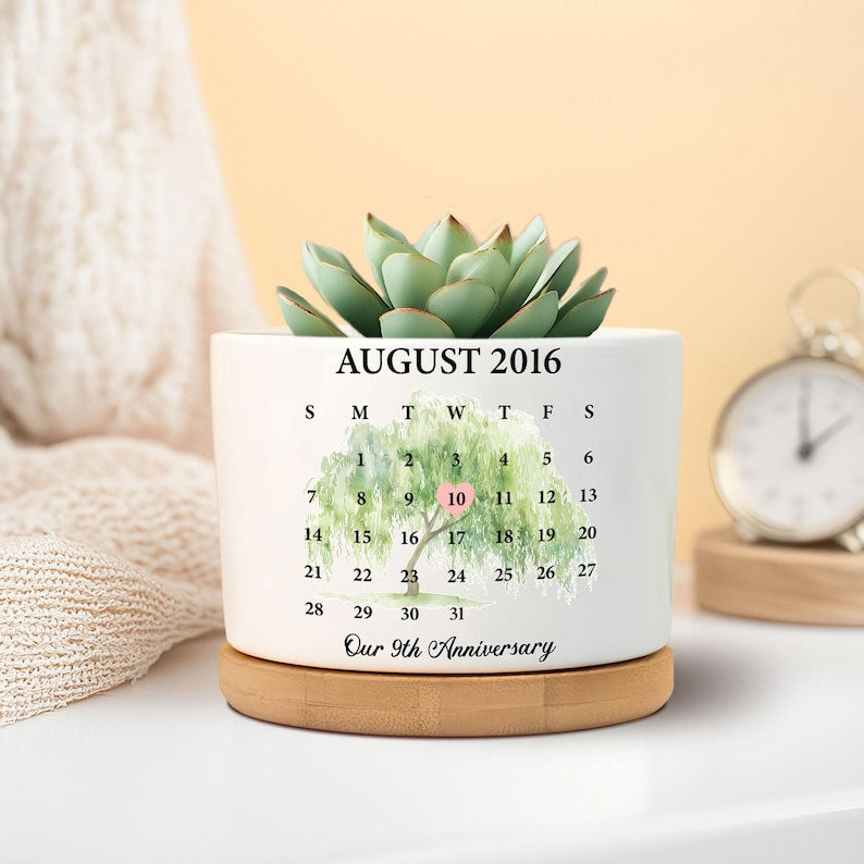 9th Anniversary Willow Tree Gifts, Personalized 9 Year Anniversary Gift, 9 Year Anniversary Plant Pot, Couples Gift, Willow Tree Anniversary