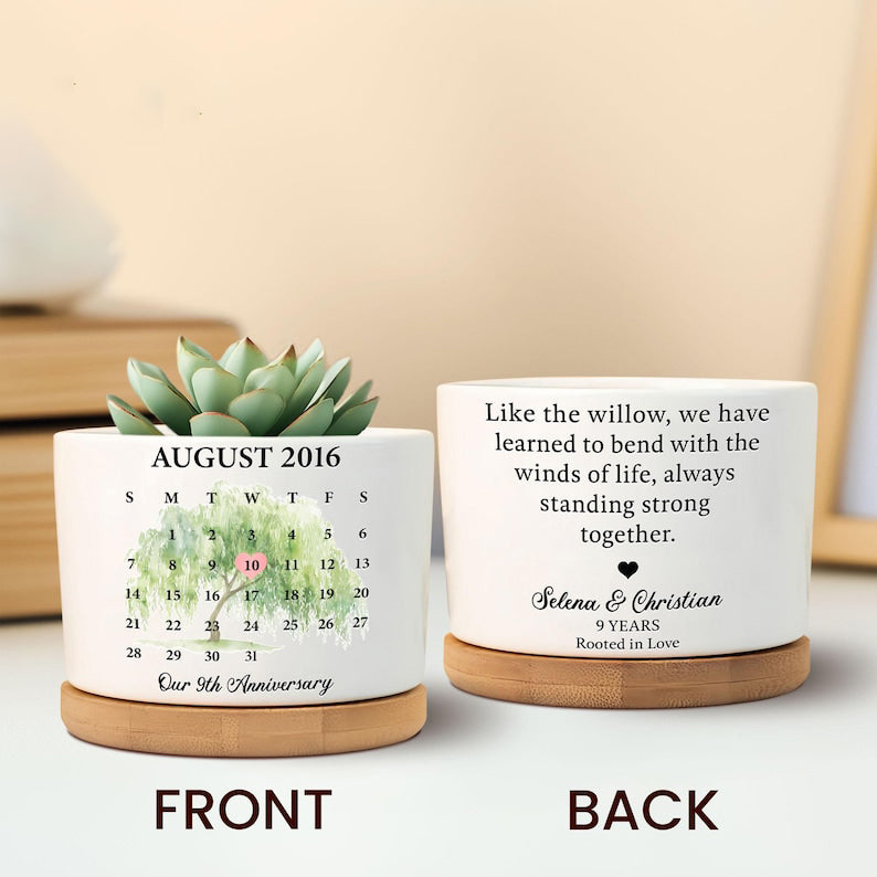 9th Anniversary Willow Tree Gifts, Personalized 9 Year Anniversary Gift, 9 Year Anniversary Plant Pot, Couples Gift, Willow Tree Anniversary