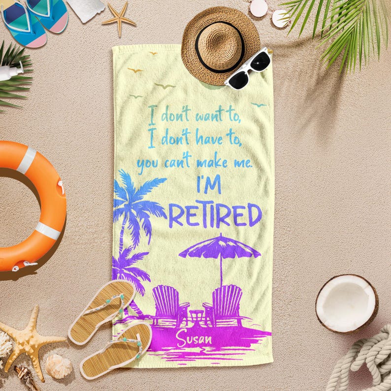 Retirement Gift, Beach Towel Gift,Happy Retirement Towel,Retirement Trip, Relaxed, Retirement Party,Gift For Retiree, Funny Retirement