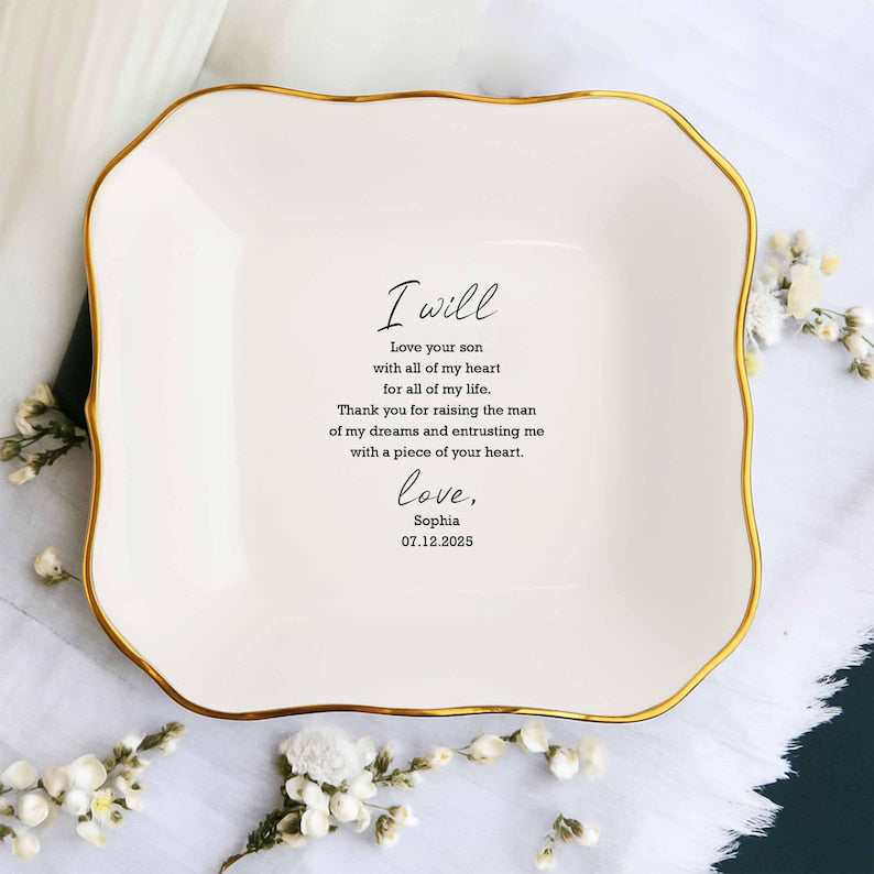 Custom Thank You Gift For Mom, Wedding Ring Dish For Mother In Law, Mother Of The Bride/Groom Jewelry Tray, Wedding Gift From Daughter/Son