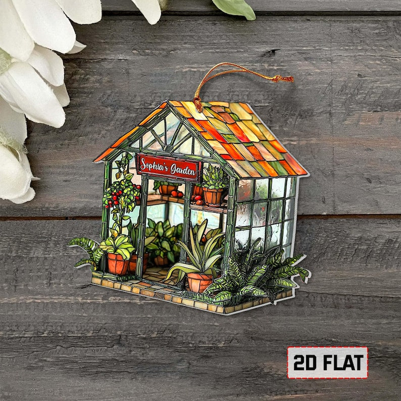 Personalized Greenhouse Faux Acrylic Suncatcher, Plant Ornament, Gift for Plantaholic, Plant Lovers Gift