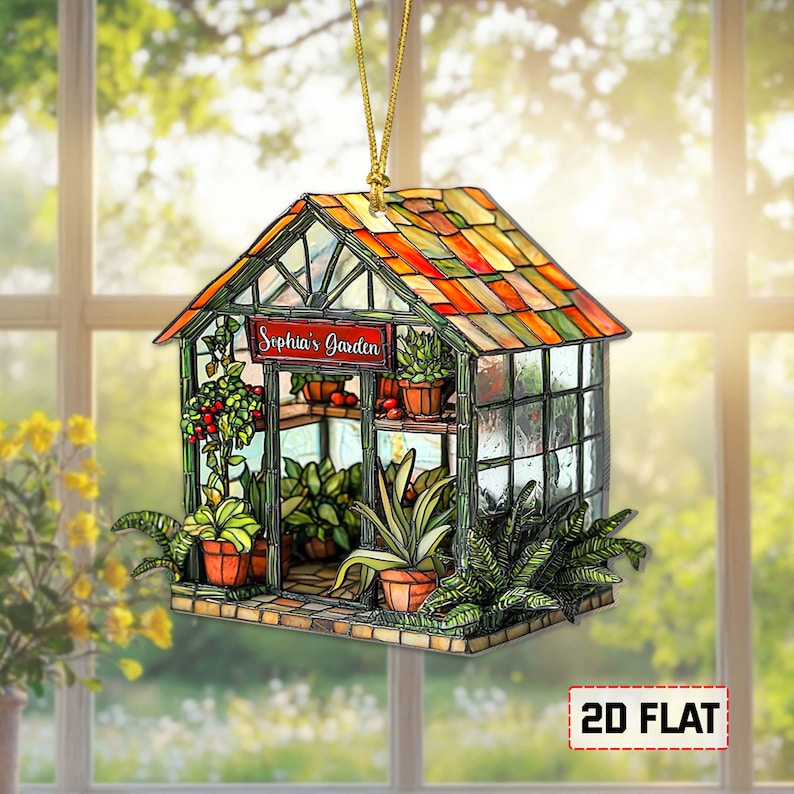 Personalized Greenhouse Faux Acrylic Suncatcher, Plant Ornament, Gift for Plantaholic, Plant Lovers Gift