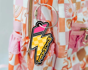 Custom Lightning Bolt Name Tag for Boys, Boys Backpack Tag Personalized, Camo Checkered Bolt Keychain for Kid, Back to School Gifts