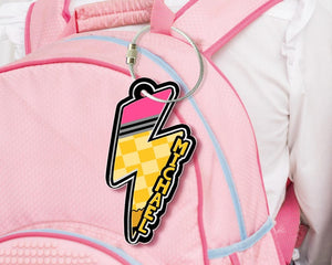 Custom Lightning Bolt Name Tag for Boys, Boys Backpack Tag Personalized, Camo Checkered Bolt Keychain for Kid, Back to School Gifts