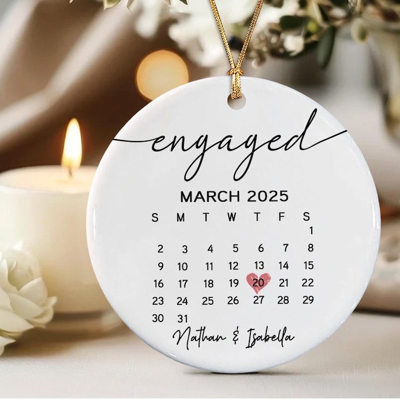 Personalized Engagement Christmas Ornament, Wedding Engaged Calendar Ornament With Photo, Gift For Newly Couple, Mr Mrs Married Ornament