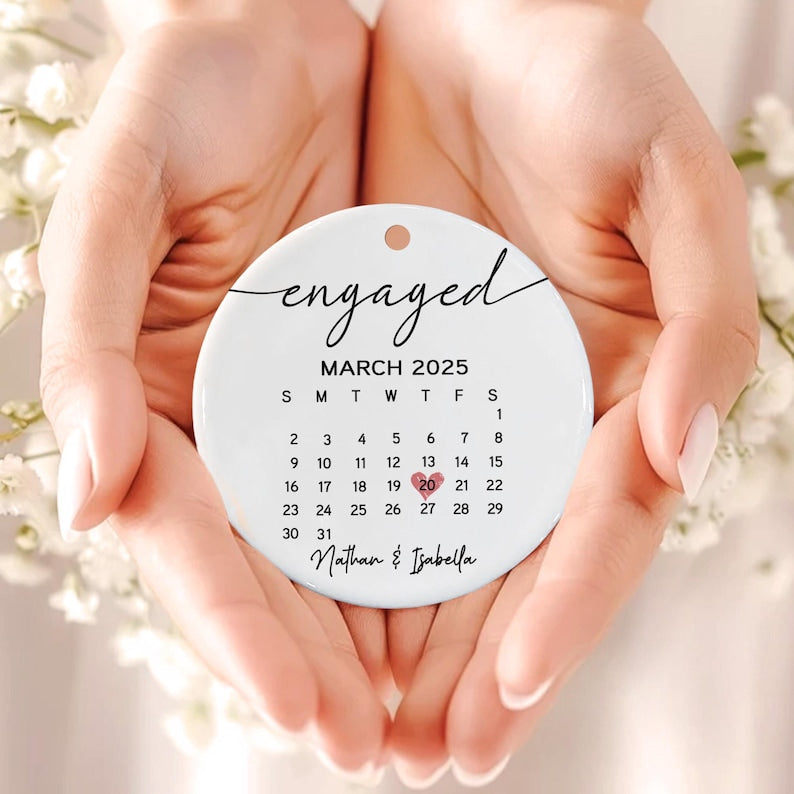 Personalized Engagement Christmas Ornament, Wedding Engaged Calendar Ornament With Photo, Gift For Newly Couple, Mr Mrs Married Ornament