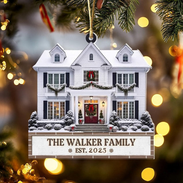 Personalized Home Photo Ornament, Custom New Home Christmas Ornament, House Ornament, Family Name Ornament, Housewarming Gift, Realtor Gift