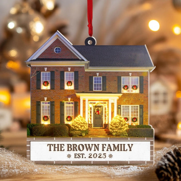 Personalized Home Photo Ornament, Custom New Home Christmas Ornament, House Ornament, Family Name Ornament, Housewarming Gift, Realtor Gift
