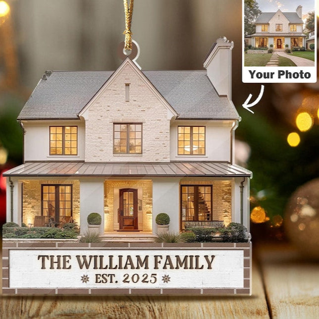 Personalized Home Photo Ornament, Custom New Home Christmas Ornament, House Ornament, Family Name Ornament, Housewarming Gift, Realtor Gift