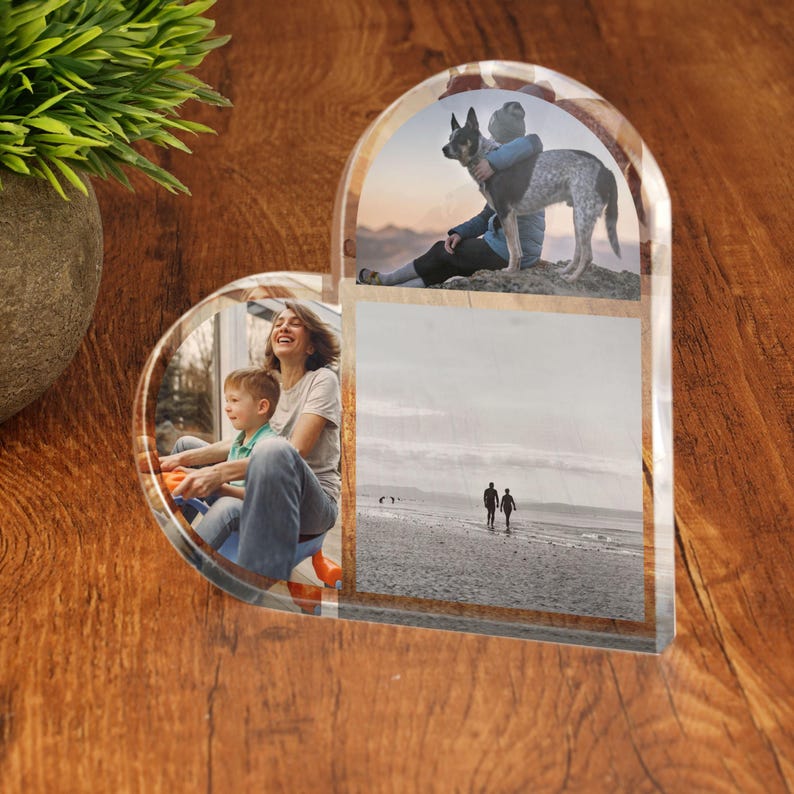 Personalised Heart Photo Print Acrylic Block Plaque Your Images Printed Free Standing Picture Ornament