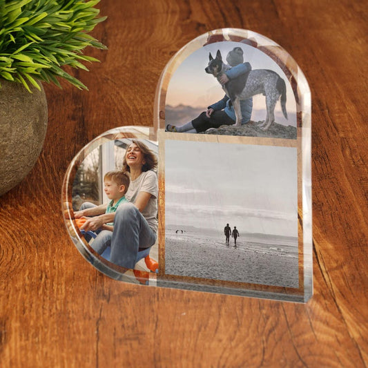 Personalised Heart Photo Print Acrylic Block Plaque Your Images Printed Free Standing Picture Ornament
