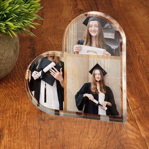 Personalised Heart Photo Print Acrylic Block Plaque Your Images Printed Free Standing Picture Ornament