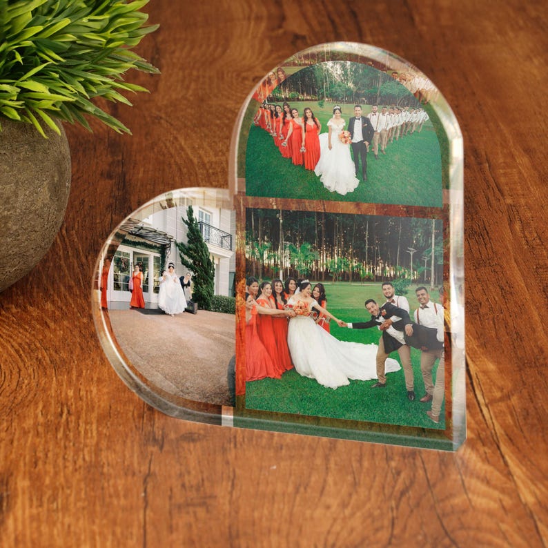Personalised Heart Photo Print Acrylic Block Plaque Your Images Printed Free Standing Picture Ornament