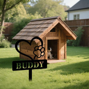 Personalized Metal Dog Memorial Stake: Garden Grave Marker, Heart With Tiny Paw, Pet Marker