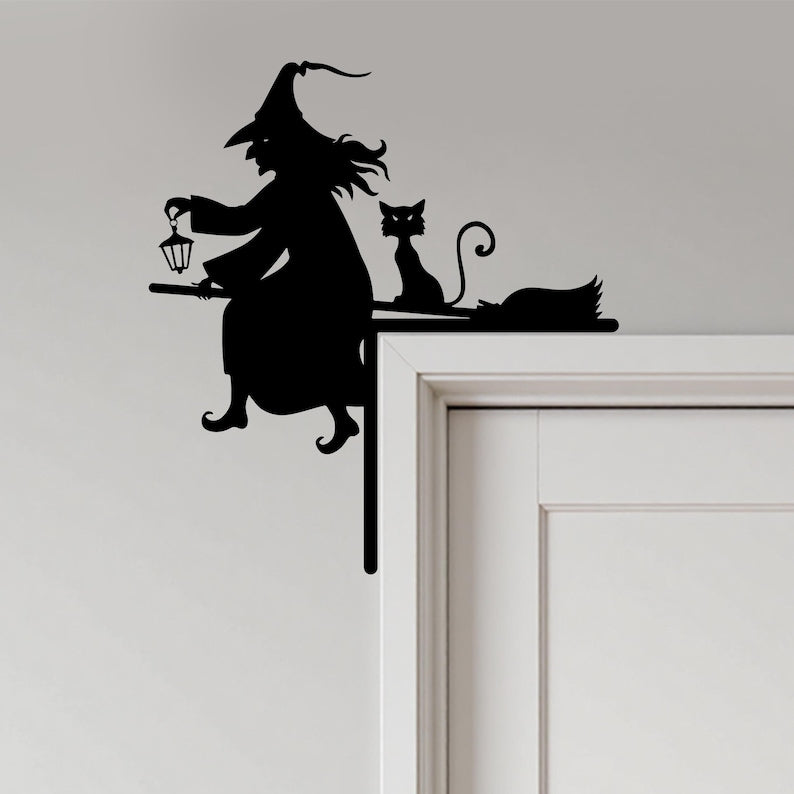 Halloween Metal Corner Sign, Halloween Silhouette, Haunted Mansion with Ghost Door Topper, Halloween Gift, Halloween Decor