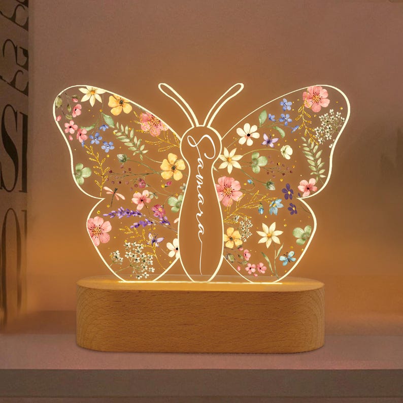 Personalized Butterfly Night Light: Custom Kids Name Nursery Decor
