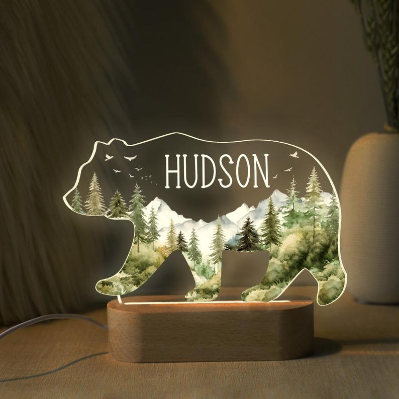 Personalized Baptism Gift For Boys, Custom Kids Name Bear Night Light, Gift For Godson, New Baby Boy Gift, Christening Gift, Dedicated Gift