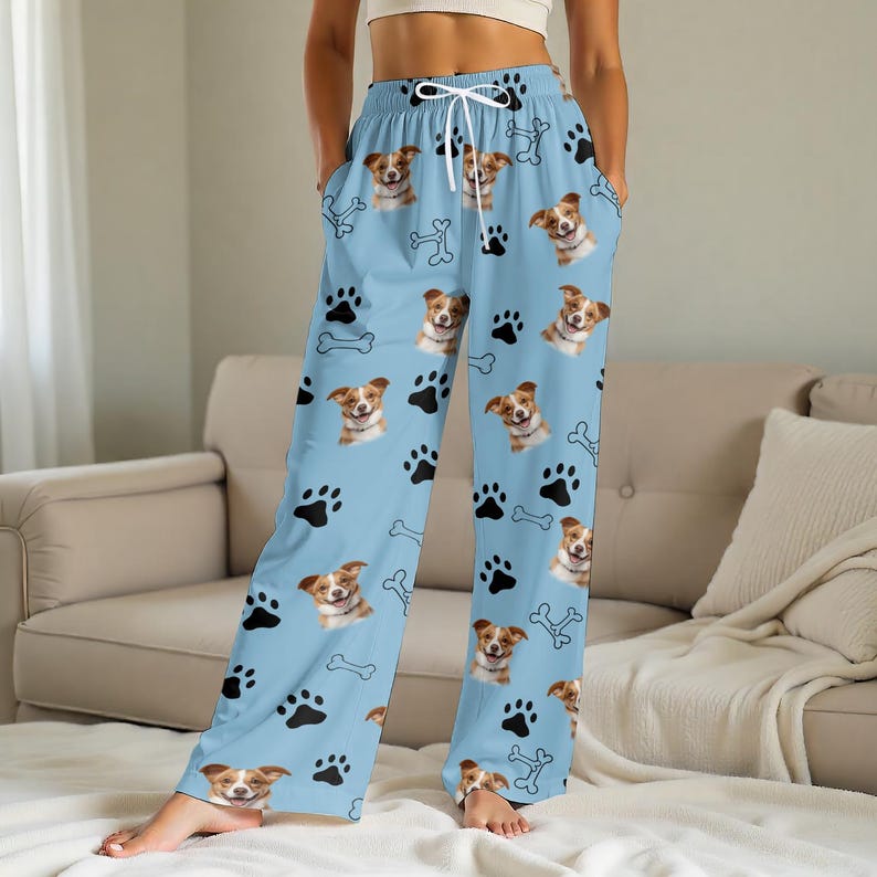 Personalized Pet Photo Pajama Pants: Dog Bone & Paw Print Sleepwear