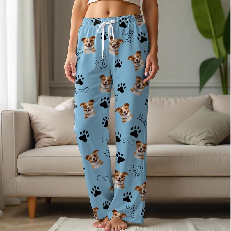 Personalized Pet Photo Pajama Pants: Dog Bone & Paw Print Sleepwear