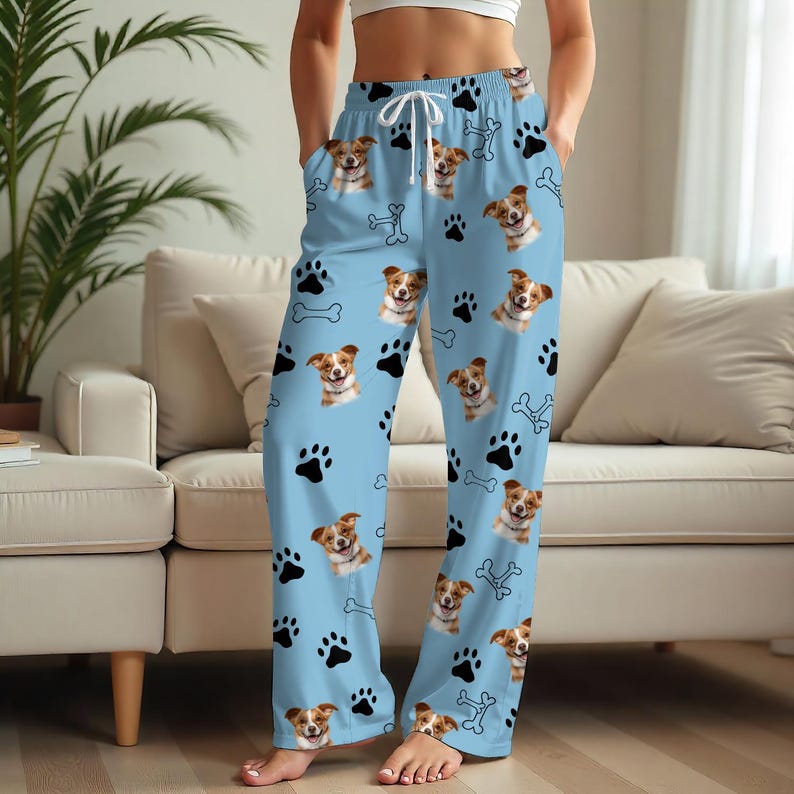 Personalized Pet Photo Pajama Pants: Dog Bone & Paw Print Sleepwear