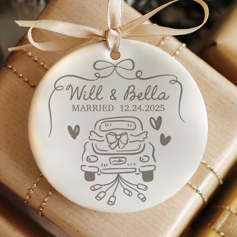 First Christmas Married Ornament, Just Married Car Ornament, Personalized Wedding Gift, Couples Ornament 2025, Custom Gift for Bride Groom