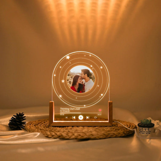 Personalized Vinyl Record with Photo Night Light, Acrylic Song Plaque, Anniversary Gift for Her, Birthday Gift for Her Him, Bedside Lamp