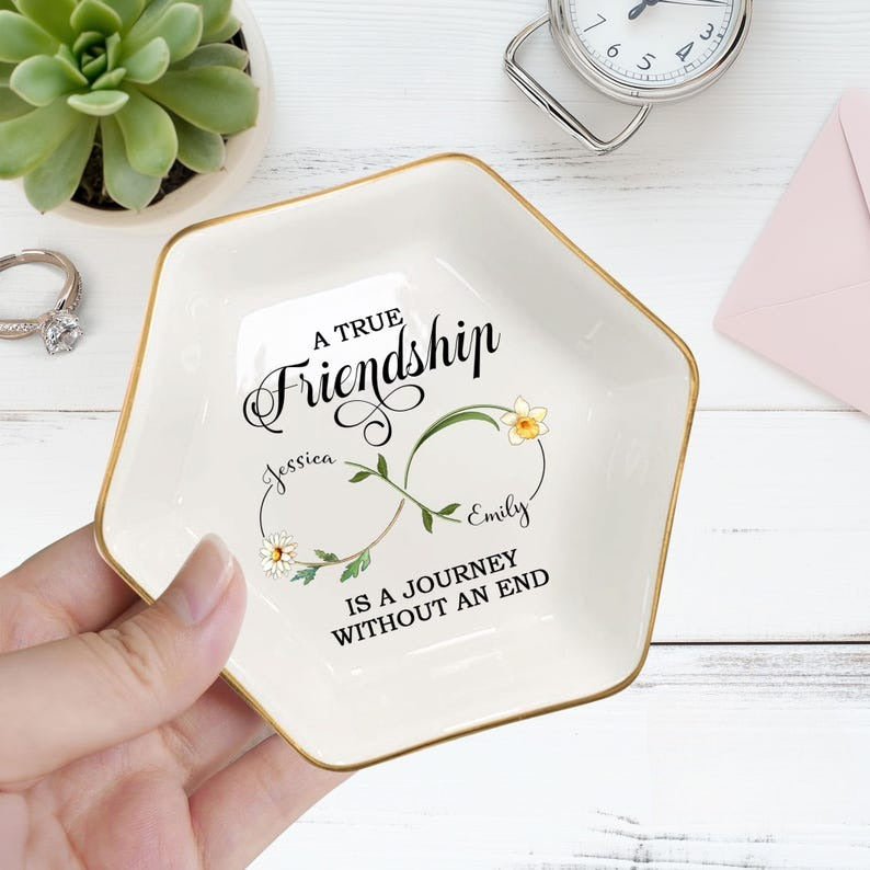 Personalized Best Friend Jewelry Dish, Birth Flower Jewelry Dish, Gift Group Friends, Friendship Ring Dish, Gift For Soul Sister Friends
