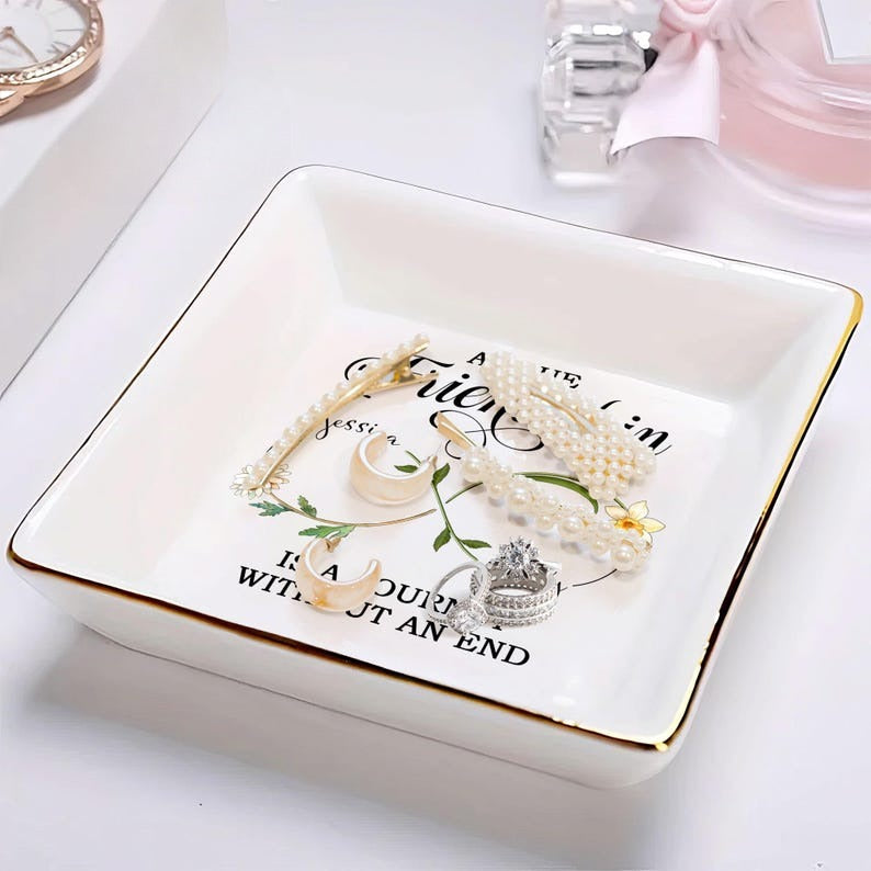 Personalized Best Friend Jewelry Dish, Birth Flower Jewelry Dish, Gift Group Friends, Friendship Ring Dish, Gift For Soul Sister Friends