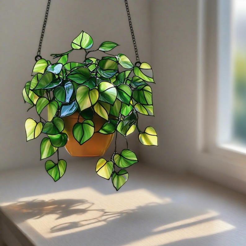 Green Plant Light Catcher, Acrylic Inspired Acrylic Window Suncatcher, Handmade Plant Themed Decor for Garden, Patio, Gift for Plant Lovers