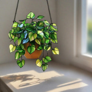 Green Plant Light Catcher, Glass Inspired Acrylic Window Suncatcher, Handmade Plant Themed Decor for Garden, Patio, Gift for Plant Lovers