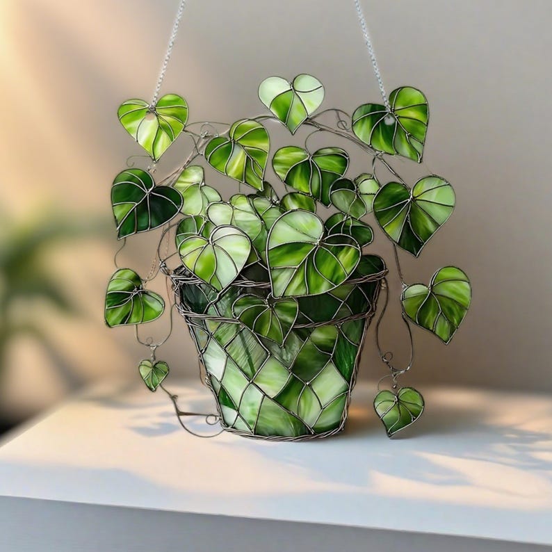 Green Plant Light Catcher, Acrylic Inspired Acrylic Window Suncatcher, Handmade Plant Themed Decor for Garden, Patio, Gift for Plant Lovers