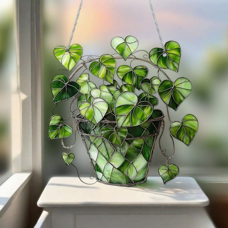 Green Plant Light Catcher, Acrylic Inspired Acrylic Window Suncatcher, Handmade Plant Themed Decor for Garden, Patio, Gift for Plant Lovers