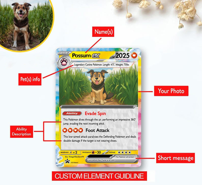 Personalized Pet Pokemon Card, Custom Your Pet as a Pokemon Card, Dog Portrait, Pet Lover Gift, Pet memorial, Pet Gift, Dog Gift, Cat Gift