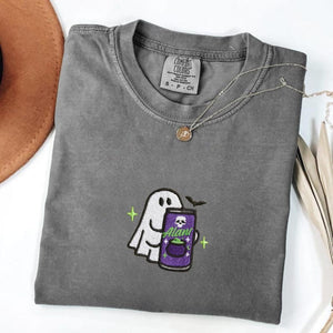 Embroidered Spooky Ghost Halloween Comfort Colors Shirt, Ghost With Energy Drink Fall Tee, Spooky Season Sweatshirt il_794xN.7081342228_3098.jpg