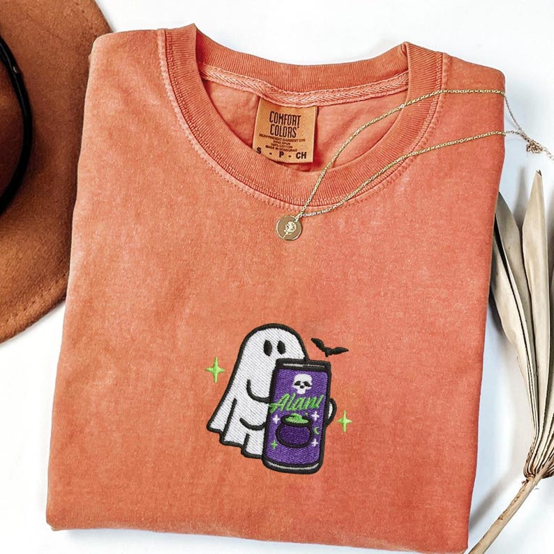 Embroidered Spooky Ghost Halloween Comfort Colors Shirt, Ghost With Energy Drink Fall Tee, Spooky Season Sweatshirt il_794xN.7081343994_n0dg.jpg