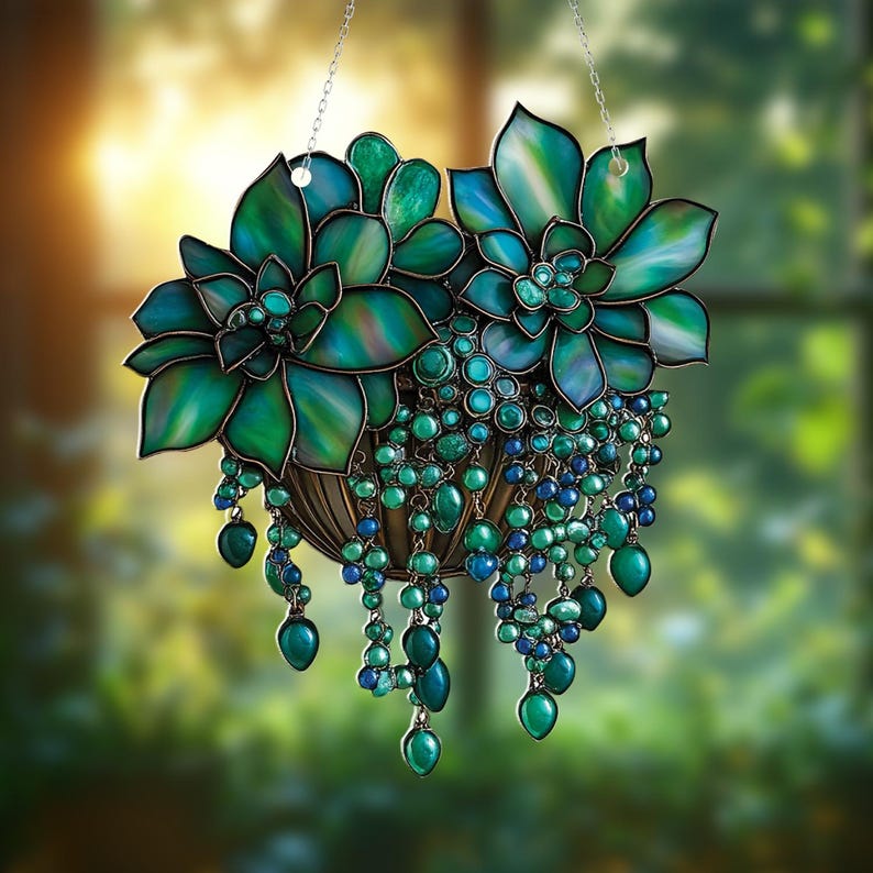 Acrylic Succulent Window Hanging: Boho Crystal Decor, Plant Lover Gift