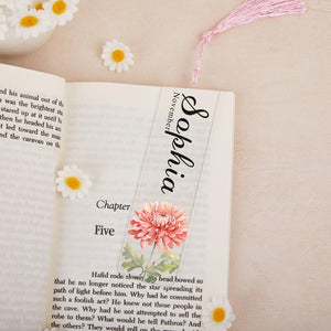 Customized name and birthday floral bookmark, Exquisite floral acrylic bookmark with tassel, Gift for friends, Reader Gift