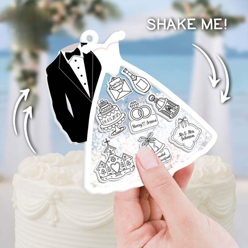 Personalized Wedding Shaker Decor, Unique Proposal, Bride, Groom, Wedding Date, and Marriage Charms, Wedding Ornament, Christmas Ornament