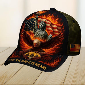 250th Anniversary Liberty Eagle Cap, Patriotic USA Hat, American Flag Veteran Gift, Statue Of Liberty Fire Cap, Military Pride Hat