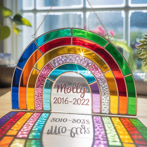 Custom Rainbow Suncatcher, Rainbow Memory Suncatcher, Rainbow Stained Glass Window Suncatcher, Personalised Name Rainbow Hangings