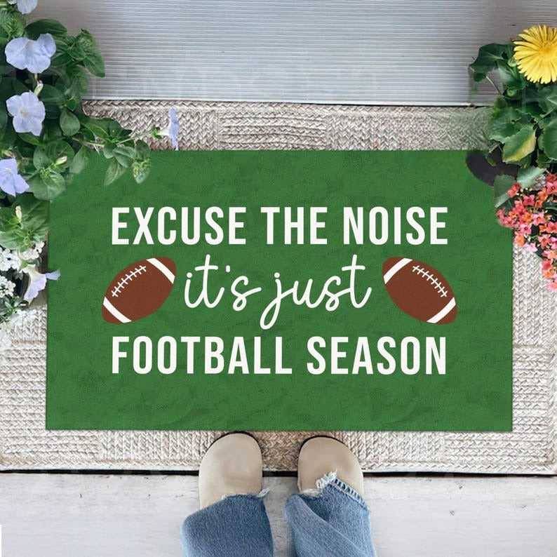 Football Welcome Doormat, Excuse The Noise It's Just Football Season, Football Sport Home Decor, Housewarming Gift, Football Doormat