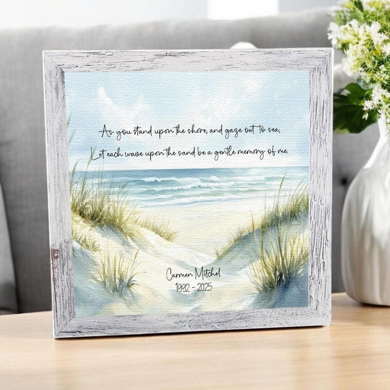 Personalized Beach Watercolor Sympathy Gift | Coastal Ocean Memorial | Loss of Father, Mother, Grandparent