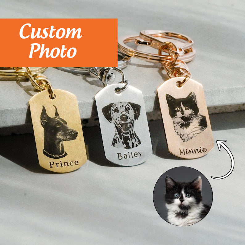 Unique Custom Dog Keychain, Personalized Portrait from Photo, Pet Memorial Gift for Dad, Cat Key Chain, Pet Keychain